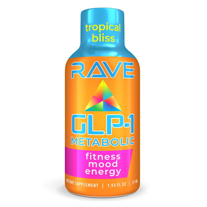 RAVE GLP-1 Shot Tiered Display Master Case Pallet Tropical Bliss