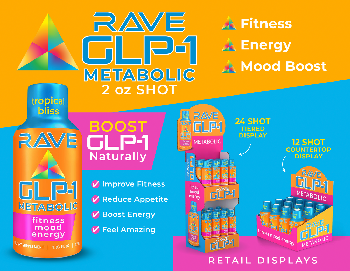 RAVE GLP-1 Shot Countertop Display — X Mood Drinks